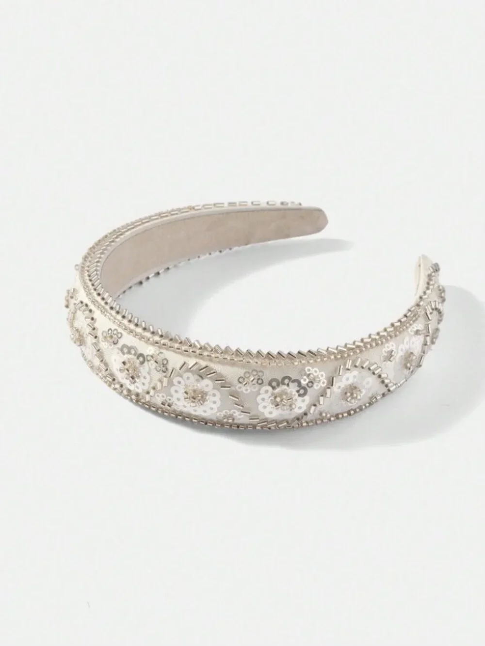 White Sequin Beaded Floral Headband